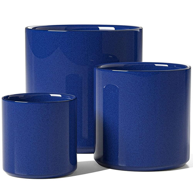 LE TAUCI Ceramic Plant Pots, 10+8+6 inch Large Planters for Indoor Plants, Mid Century Modern Indoor Planter Pots with Drainage Holes and Plug, Set of 3, Sapphire Blue