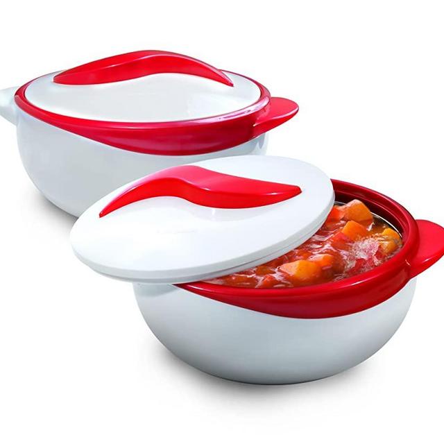 Pinnacle Serving Salad/ Soup Dish Bowl - Thermal Insulated Bowl with Lid -Great Bowl for Holiday, Dinner and Party~ Set of 2 (Red)