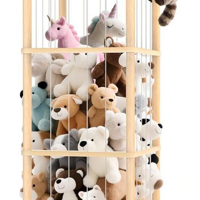 Stuffed Animal Storage Organizer,56In Wooden Kids Zoo Stuffed Animal Holder Cute Toy Storage Cage with Elastic Band,Extra Large Plushies Storage Organizers for Playroom Bedroom Nursery Toddler Rooms
