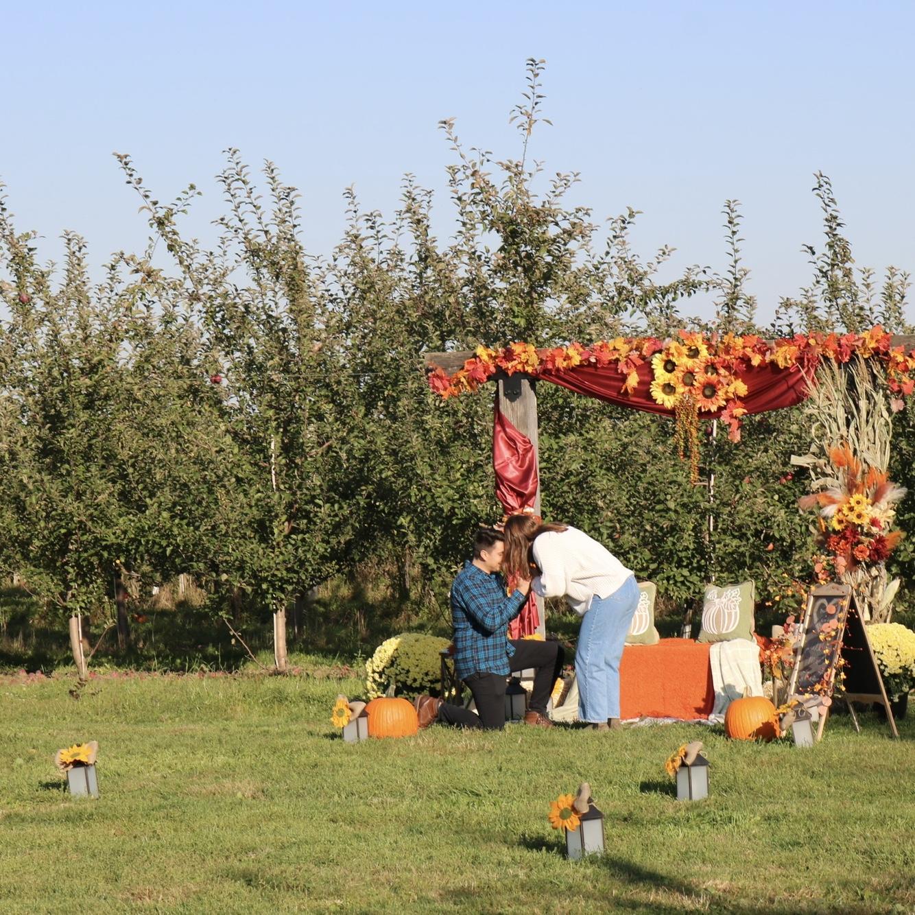 Our engagement! Brendan planned an anniversary date that ended in a proposal in the apple orchard at Blake’s. Thanks to Claudia, Tom, Samantha, and Anthony for their help on the surprise!