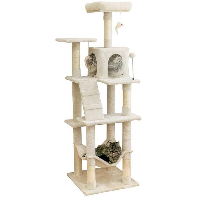 MWPO 63.8 inches Multi-Level Cat Tree for Large Cats with Sisal-Covered Scratching Posts, Padded Platform, Hammock and Condo,Stable Cat Tower Cat Condo Pet Play House