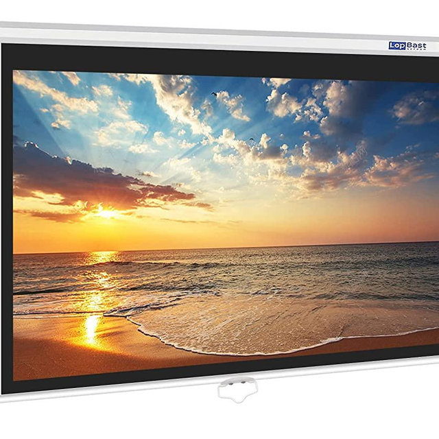 LopBast Screen 100INCH Manual Pull Down White Projector Screen 16:9 1.2 Gain Retractable Auto-Locking 4K 8K 3D Ultra HD for Home Theater Movie Office Game Projection Screen with Slow Retract Mechanism