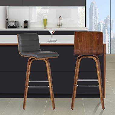 Armen Living Vienna 26" Counter Height Barstool in Grey Faux Leather and Walnut Wood Finish