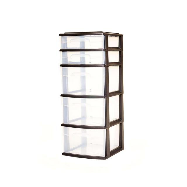 Homz 5 Medium Storage Drawer Tower, Black w/ Clear Drawers, Set of 1