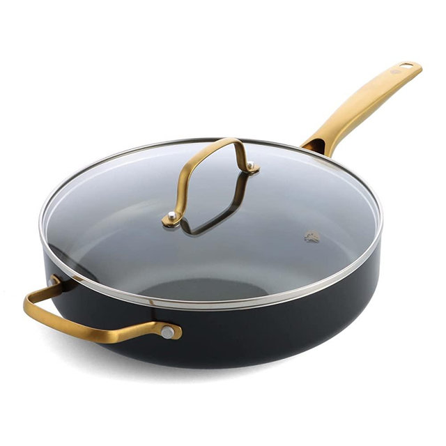 Blue Diamond Gold 4-Quart Sauté Pan with Lid, Ceramic Nonstick, PFOA- Free, Induction, Black