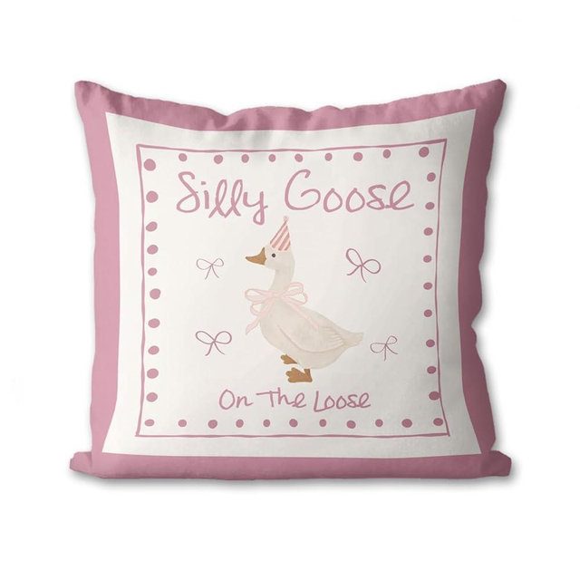 HESQFBH Pretty Pink Silly Goose Throw Pillow Covers 18x18 for Kids Boys Girls Room Playroom Decor, Pretty Pink Silly Goose Toddler Pillow Case for Teen Girls Bedroom Nursery Couch Living Room Decor