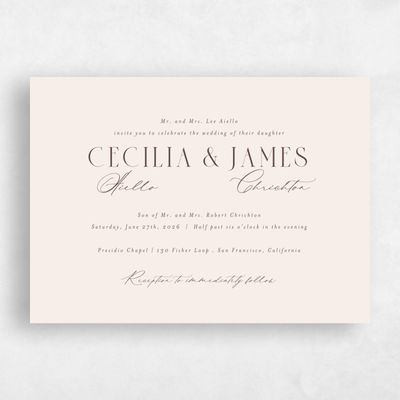 Linen, Beige Wedding Invitation - Shahira Landscape
