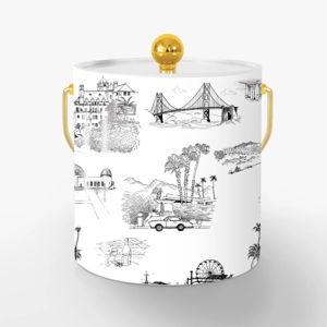 California Toile Ice Bucket, Black w/ Gold