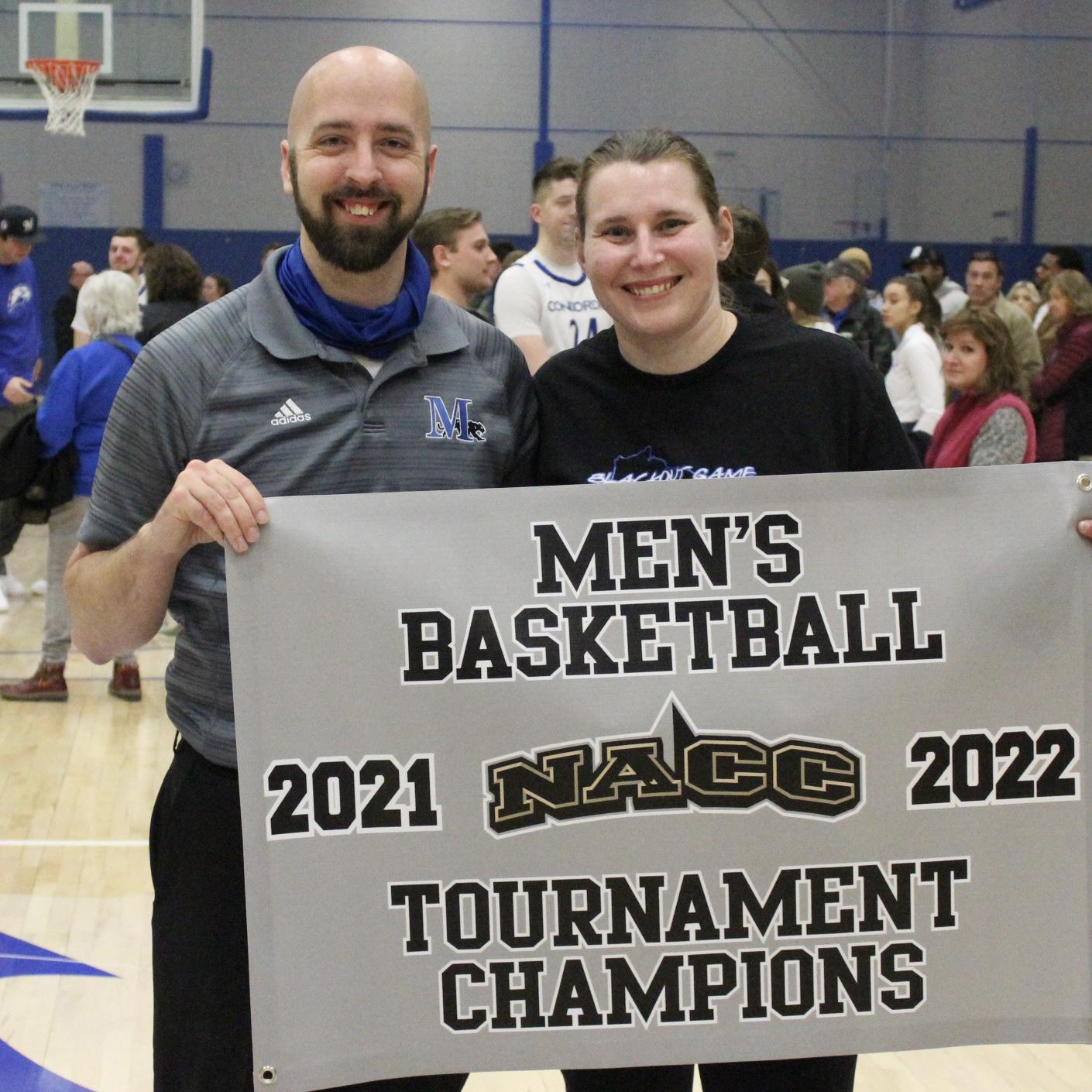 Marian men’s basketball tournament championship celebration.