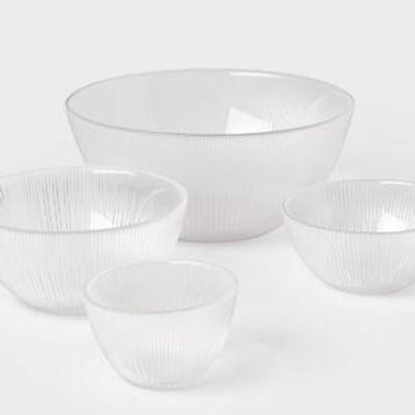 4pc Ribbed Glass Bowl Set Clear - Threshold™: Dishwasher-Safe Serving Bowls