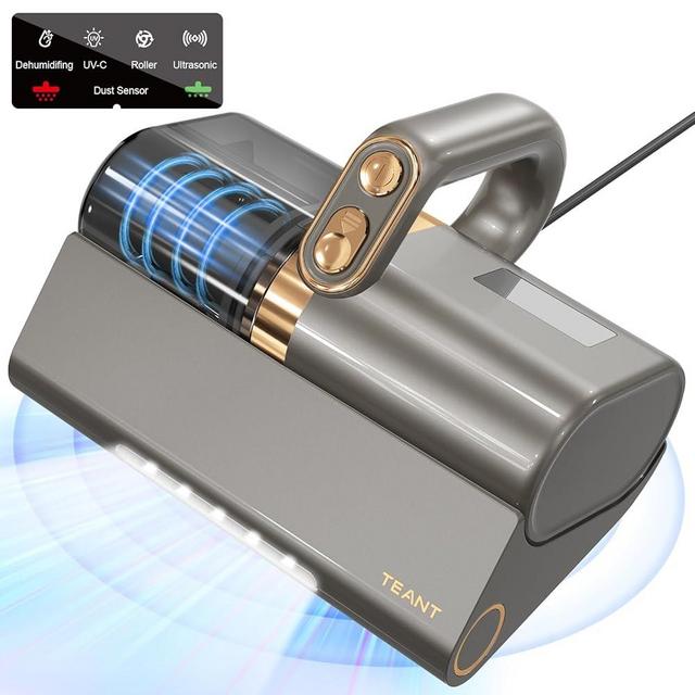 Teant Mattress Vacuum Bed Vacuum Cleaner with 253.7nm UV-C Light, HEPA Filter & 140℉ Heating, 500W & 15Kpa Strong Suction, Lightweight Handheld Vacuum with Dual-Cup Design for Bed and Pet Hair