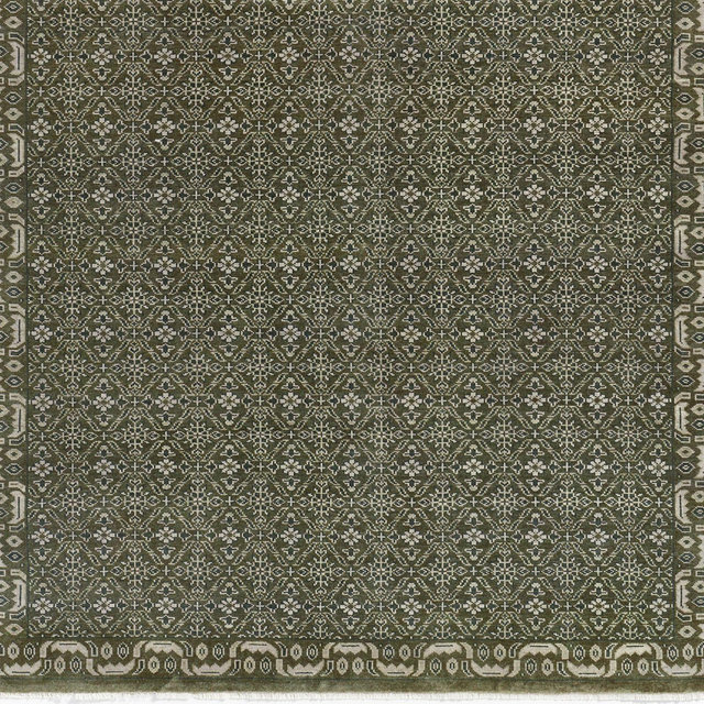 Bordeaux Wool Traditional Green Area Rug 6'x9'