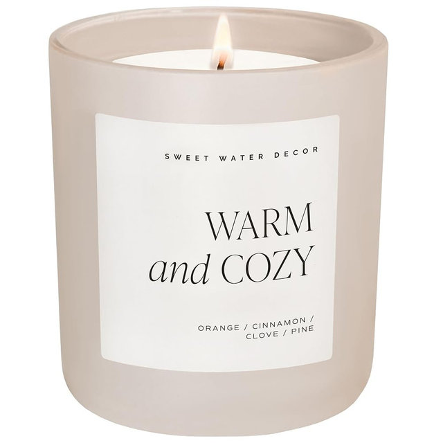 Sweet Water Decor Warm and Cozy Soy Candle - Orange, Cinnamon, Clove, and Pine Scented Candle for Home - 15oz Tan Matte Jar, 70+ Hour Burn Time, Made in the USA