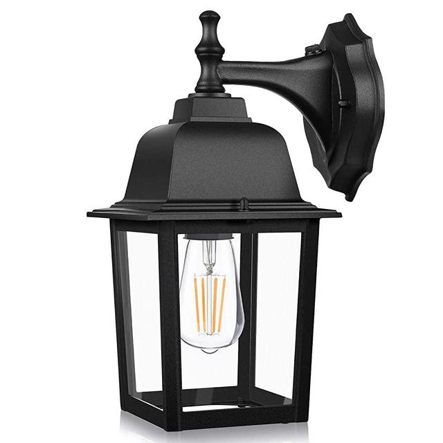 Dusk to Dawn Sensor Outdoor Wall Lanterns, Exterior Wall Lights Fixture with E26 Base LED Bulb, Wall Mount Sconce Anti-Rust Waterproof Matte Black Wall Lamp with Clear Glass Shade for Garage Doorway