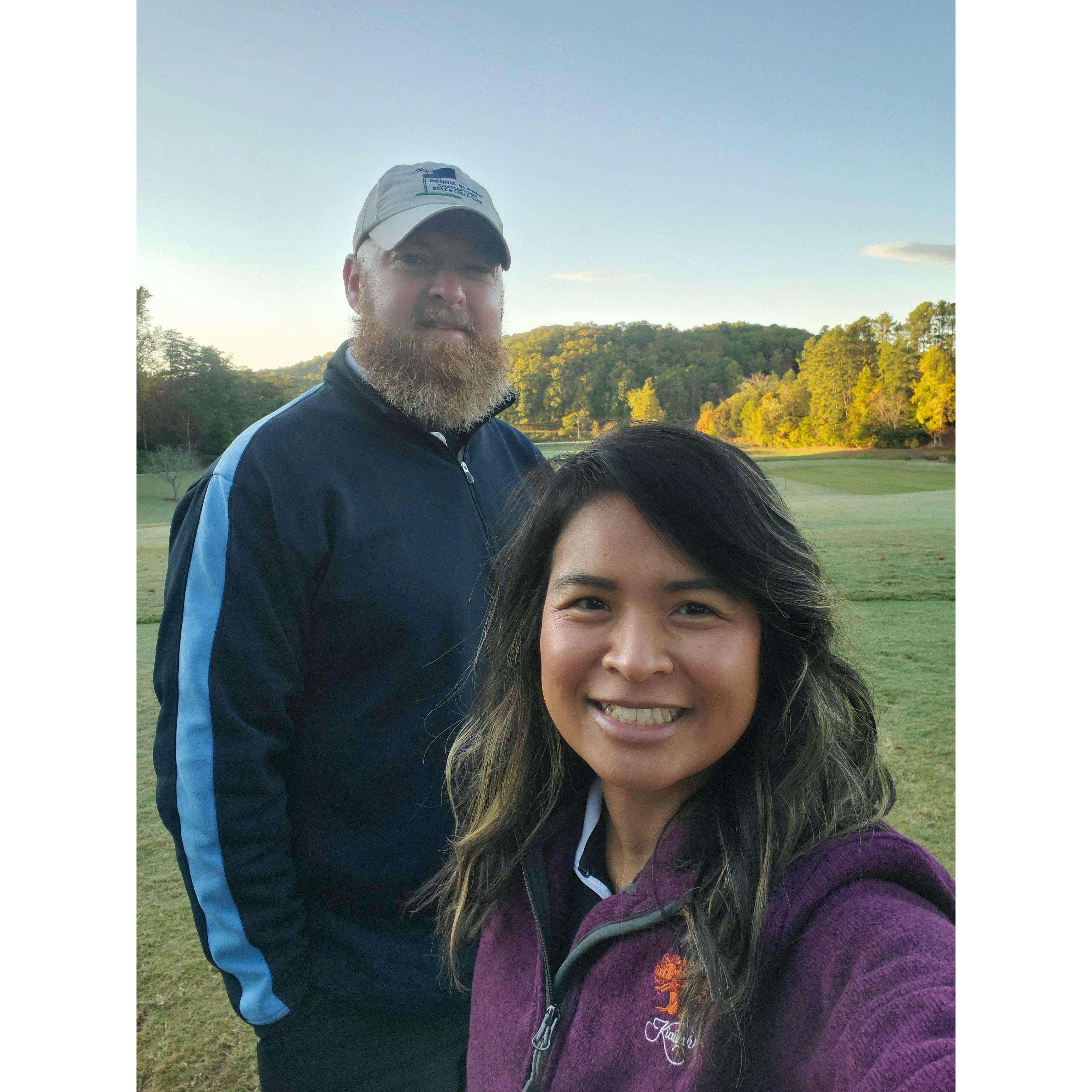 Don't let his face fool you, he was really excited to bring me golfing.