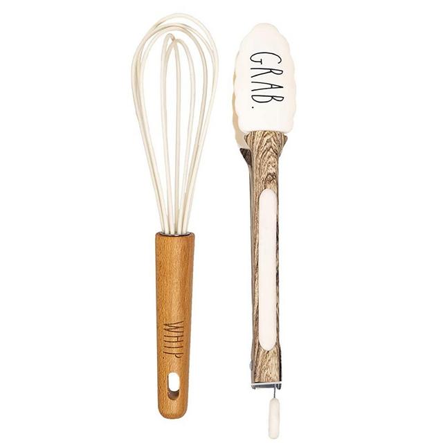Rae Dunn Everyday Collection Mini Whisk and Tong Kitchenware Set for Nonstick Cookware- Tools for Baking, Frying, Grilling, Blending and Serving- (White)