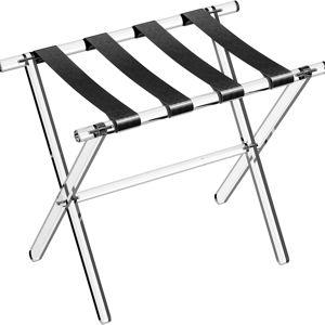 Acrylic Luggage Rack for Guest Room - Foldable Suitcase Stand with Leather Straps for Bedroom Living Room Hotel Heavy-Duty, Holds up to 50-100 lb lightweight Space Saving (Black & Handle - 1 Pcs)