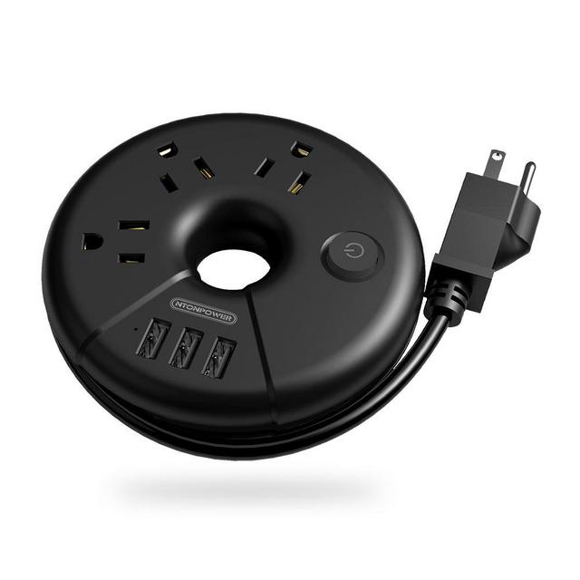 Travel Power Strip, NTONPOWER Portable Charging Station 3 USB Without Surge Protector Short Extension Cord 15 inches Compact for Home, Office, Cruise Ships, Business Trip, Hotels, Black