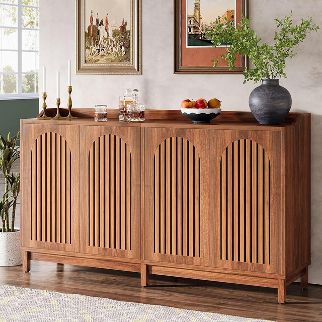 Tribesigns Sideboard Buffet Cabinet, 57" Farmhouse Storage Cabinet with Shutter Doors and Adjustable Shelf, Freestanding Storage Cabinet for Dining Room, Living Room, Kitchen