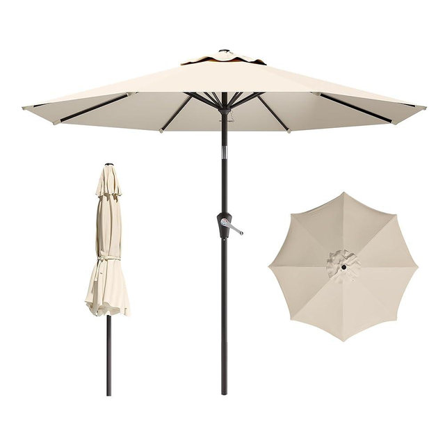 AreShark 9 FT Patio Umbrella for Outdoor, Outdoor Umbrella with Push Button Tilt and Crank, Outdoor Patio Umbrellas with 8 Sturdy Ribs for Market, Garden, Deck, Backyard, Pool (Cream-white)
