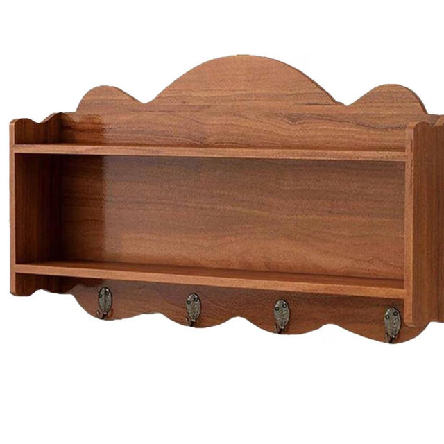 Kitchen Shelves Double-Layer Rack with Hooks Multi-use Practical Ornaments Display Stand Antique Shelf for Bedroom Entryway, Brown
