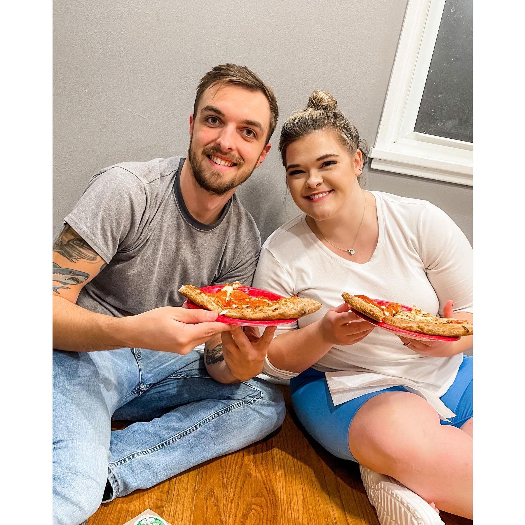 First dinner in our new home was pizza on the floor, couldn't have asked for more
