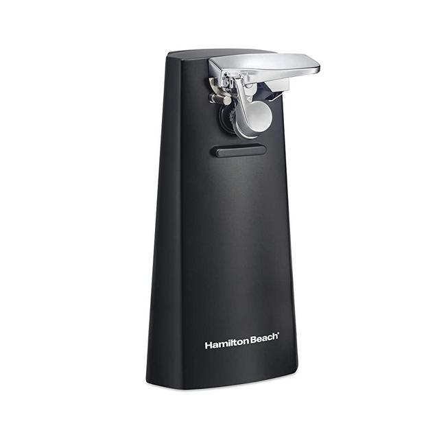 Hamilton Beach Electric Automatic Can Opener, Extra-Tall Design Opens Cans from Small to Large, Easy Clean Removable Cutting Lever and Built-In Knife Sharpener, Cord Storage, Black (76702)