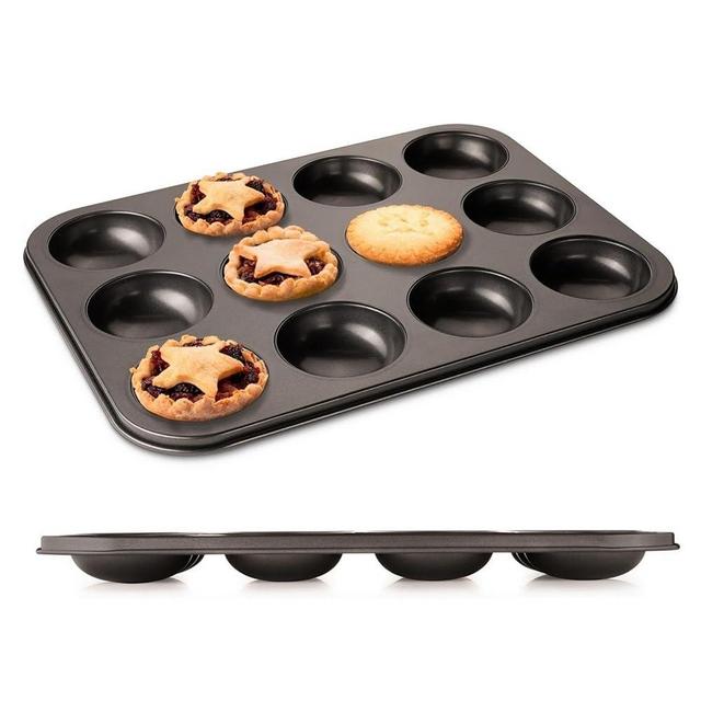 Mince Pie Baking Pan 12 Cup - Jam Tart Pan - Commercial Grade Premium Non Stick Carbon Steel - Food Safe Easy Clean Shallow Patty Tins for Baking Tart Tray