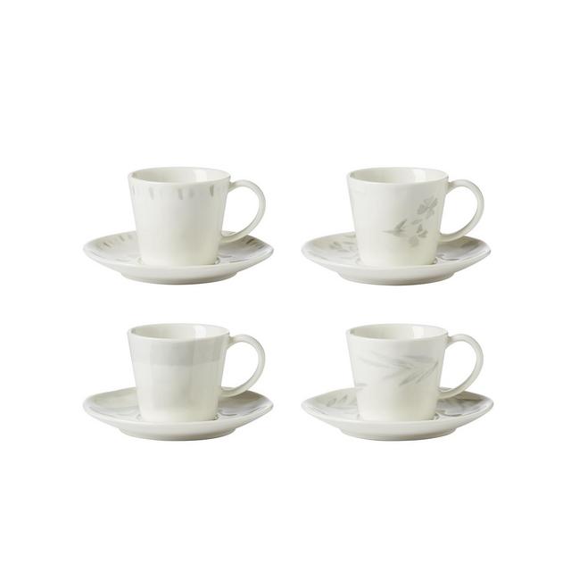Lenox Oyster Whiteware 8 Piece Espresso Cup and Saucer Set, Service for 4