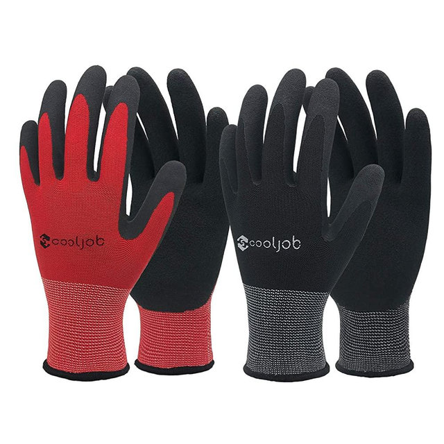 COOLJOB Gardening Gloves for Men, 2 Pairs Breathable Rubber Coated Garden Gloves, Work Gloves for Men, Men’s Medium Size Fits Most, Black & Red (2 Pairs M)