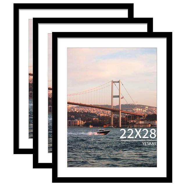 YESKAY 22x28 Picture Frame Black Set of 3, Display Pictures 18x24 with Mat or 22 x 28 Without Mat, Poster Frames 22x28 for Wall Hanging Horizontal and Vertical