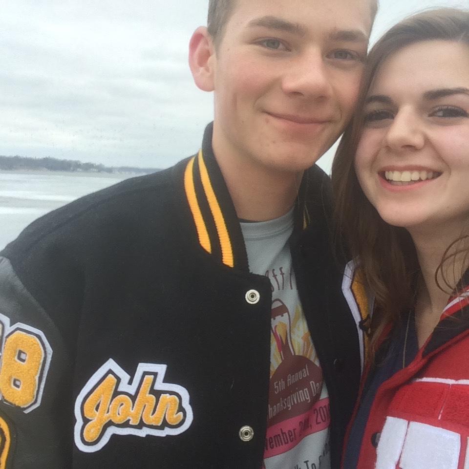 First time John came to visit Karena. Peep the Varsity jackets!
