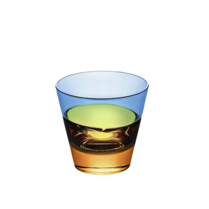 Duo Amber & Blue Two Tone Fused Old Fashioned Glass, Small