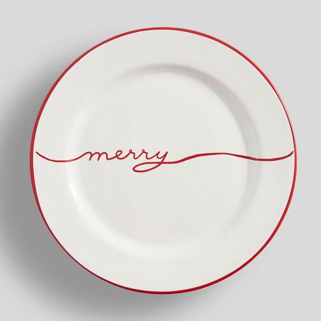 Tahoe Merry Stoneware Salad Plates, Set of 4 - White/Red