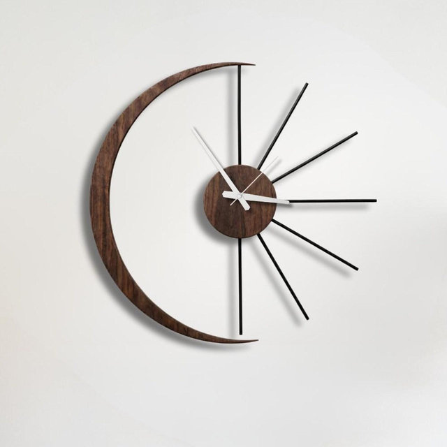 Moon And Sun Wall Clock, Modern Living Room Decor, Unusual Wall Clocks, Silent Quartz