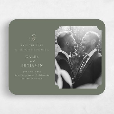 Green Rounded Wedding Save the Date - Twila Photo