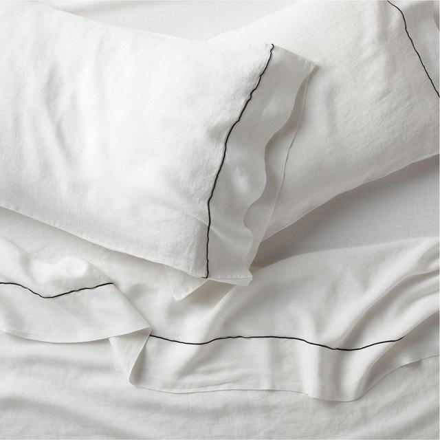 Merrow Stitch Crisp White Natural Hemp Fiber King Sheet Set