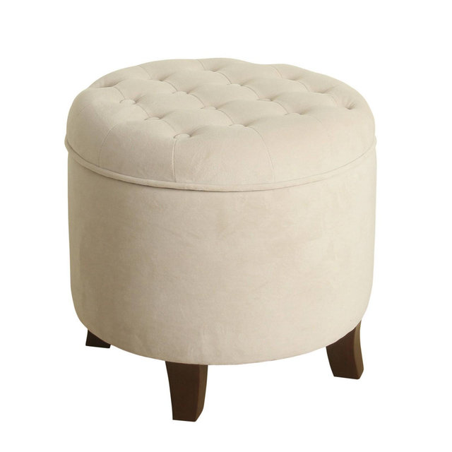 Velvet Tufted Round Ottoman with Storage Cream - HomePop