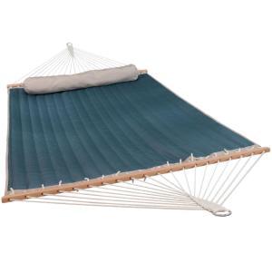 10-1/2 ft. Quilted Double 2-Person Hammock with Spreader Bars and Pillow in Tidal Wave
