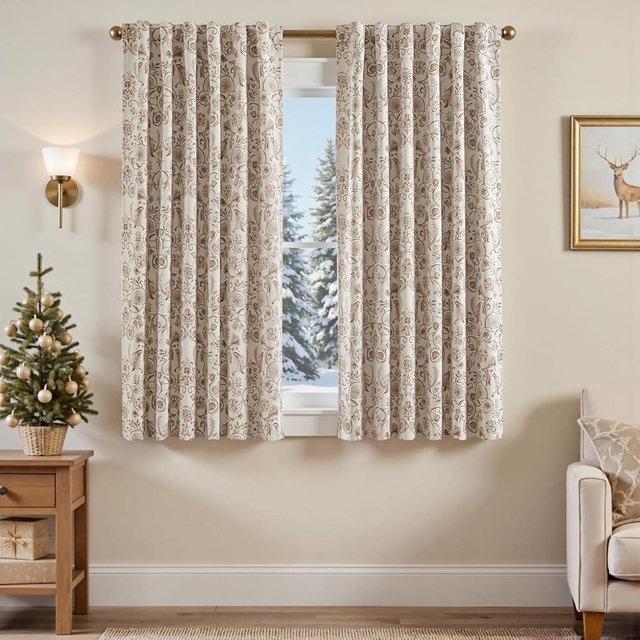 jinchan Floral Blackout Curtains for Bedroom Living Room 63 Inches Length Farmhouse Curtains Room Darkening Vintage Short Drapes Traditional Rod Pocket Window Treatment 2 Panels Set Taupe on Beige