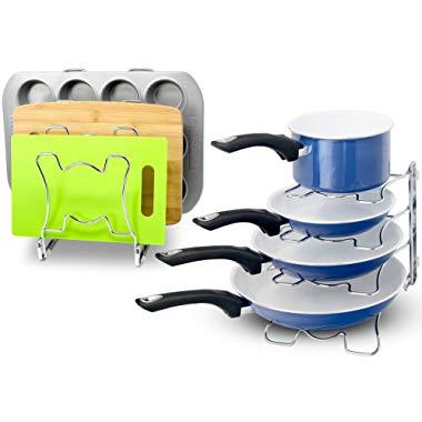 2 Pack - SimpleHouseware Kitchen Cabinet Pan and Pot Cookware Organizer Rack Holder, Chrome