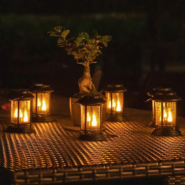 Beautyard Outdoor Hanging Solar Candles Lights Flickering Decorative Lantern Stake Lighting for Garden, Backyard, Lawn, Pathway, Patio Accessories and Decor (6 Pack, Black)