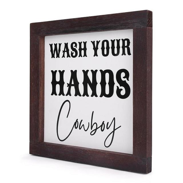 Framed Western Bathroom Decor,Wash Your Hands Cowboy Bathroom Decor,Farmhouse Decoration Sign for Bathroom,Modern Rustic Decor for Toilet Restroom Shelf