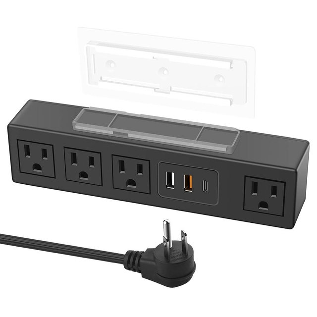 HHSOET 45W Under Desk Power Strip with 3M Adhesive, Removable Under Desktop Mount Plug with Fast Charging USB C and USB A Ports, 4 Outlet Under Table Surge Protector 1200J, 6FT Extension Cord. (Black)