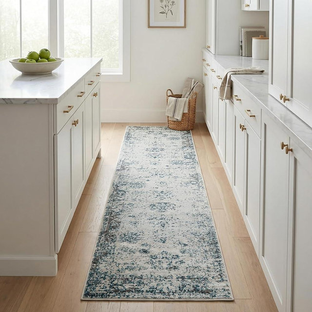 Unique Loom Sofia Collection Area Rug - Casino (3' 3" x 16' 5" Runner, Light Blue/ Ivory)