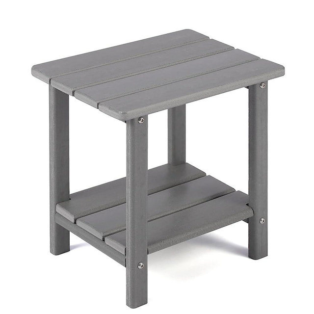 Apolimi Adirondack Outdoor Side Table, 2-Tier Sturdy Patio End Table Weather Resistant, 16.5" Solid Side Table for Patio, Pool, Porch (Light Grey)