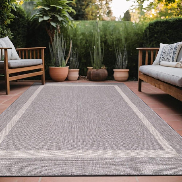 Luul Home Bordered Outdoor Rug 6x9 Washable Outside Carpet for Indoor Patio Porch Waterproof Easy Cleaning Non Shedding Area Rugs Gray 6 x 9