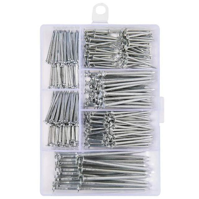 376pcs Premium Hardware Nails Assortment Kit, Maximum Length 2 Inches Galvanized Nails, Picture Hanging Nails, Wood Nails, Wall Nails with Storage Box | 6 Sizes