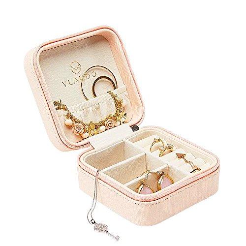 Vlando Small Faux Leather Travel Jewelry Box Organizer Display Storage Case for Rings Earrings Necklace, Pink