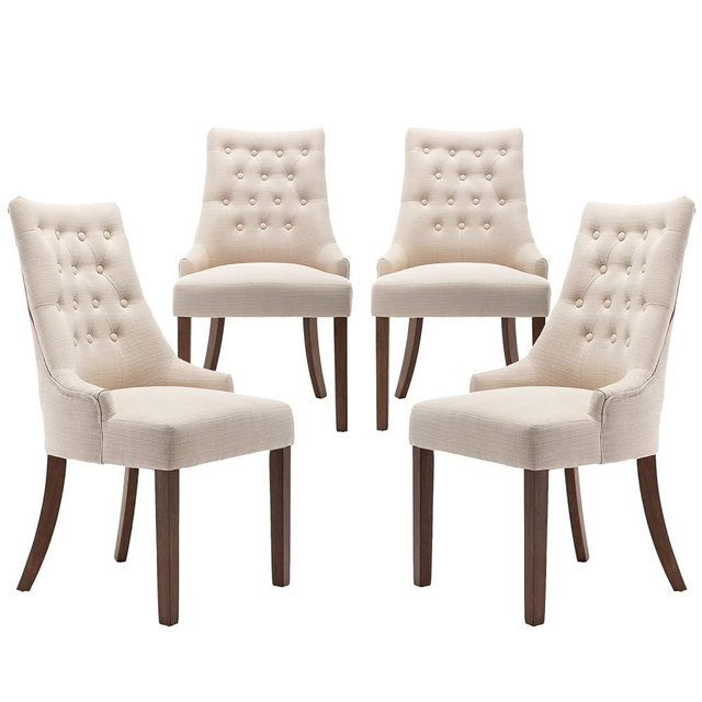 COLAMY Wingback Upholstered Dining Chairs Set of 4, Fabric Side Dining Room Chairs with Tufted Button, Living Room Chairs for Home Kitchen- Beige